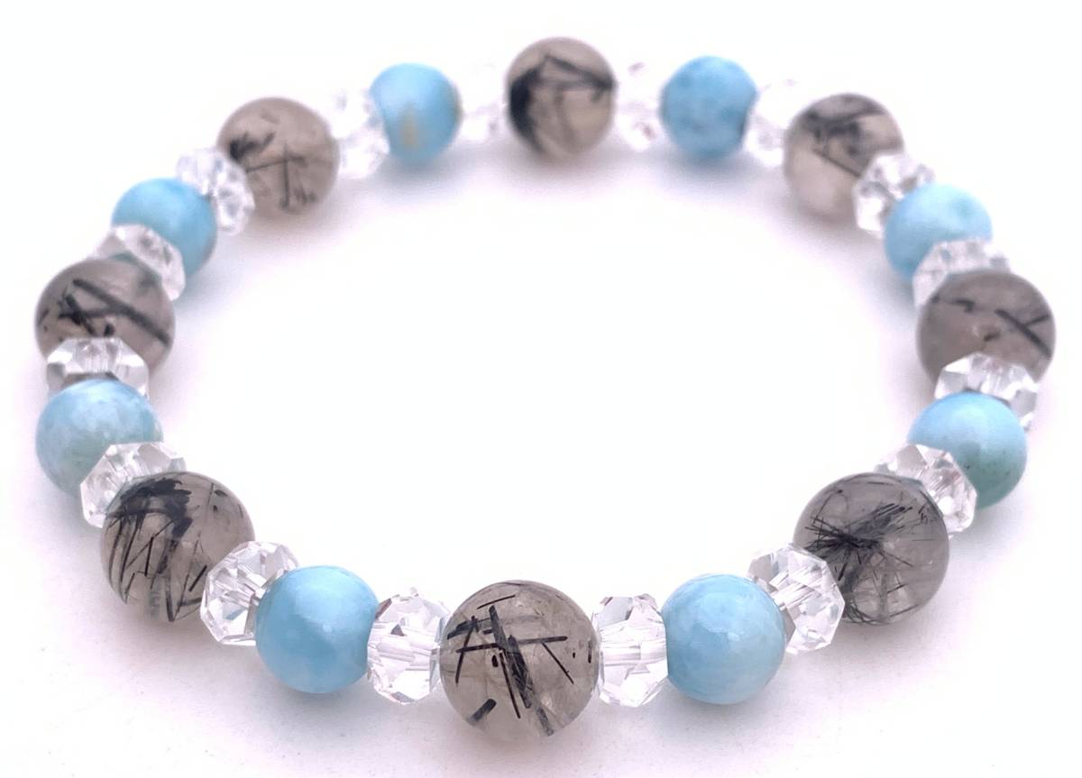 天然石ブラックルチルクォーツ(黒針水晶)&ラリマーのブレスレット拍卖