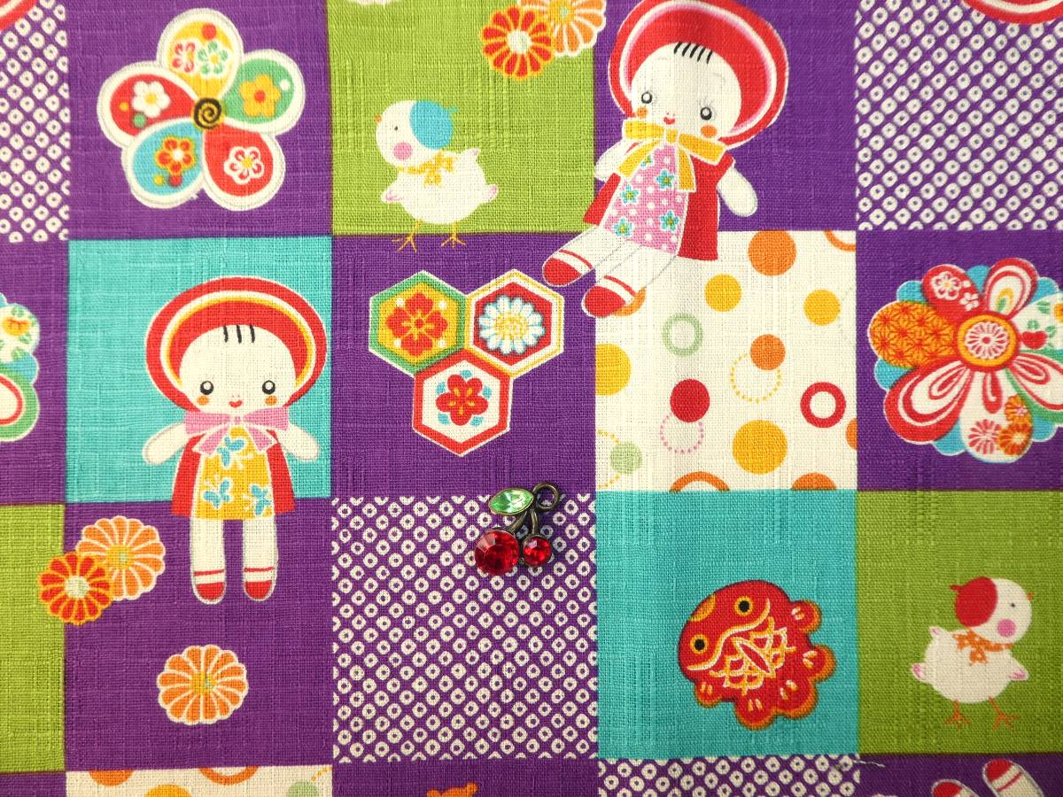 即決★レアはなちゃん柄生地紫★レトロ昭和ルシアン和柄おもちゃ文化人形パープル拍卖
