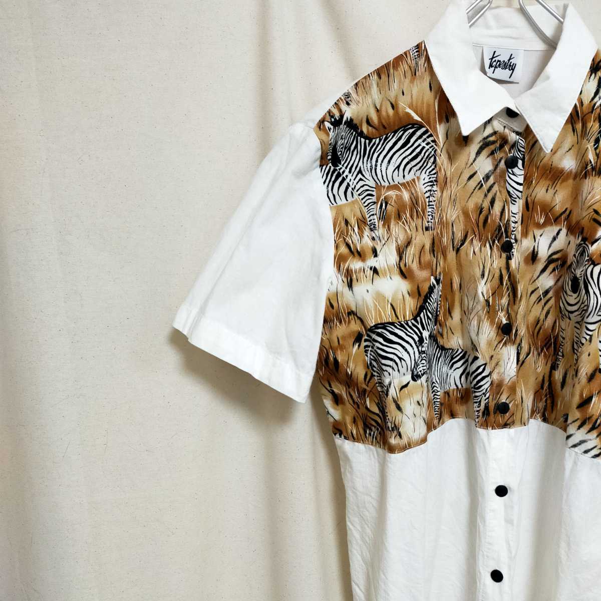 古着 tapestry 半袖シャツ アニマル柄 ヴィンテージ 90s拍卖