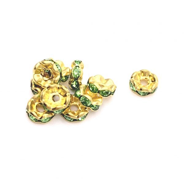 ハンドメイド クラフト パーツ スペーサー ラインストーン 6mm ゴールド 30個 ペリドット拍卖