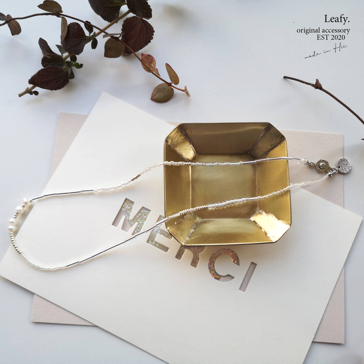 淡水パールとクリアビーズのアシンメトリー ビーズネックレス ビーズアクセサリー 春 夏 透明感拍卖