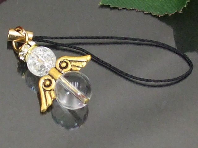 ★☆★ 水晶 エンジェルストラップ♪ ゴールド 幸運を運ぶ天使のお守り♪パワーストーン おまけ付き 送料無料(a_r)b拍卖