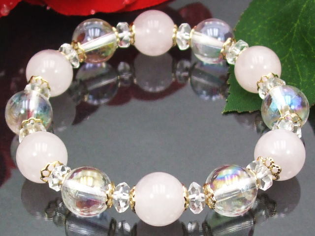 ★☆★ ローズクオーツ&アクアオーラ ロイヤルブレスレット 恋愛運up♪ 送料無料(a_r)b拍卖