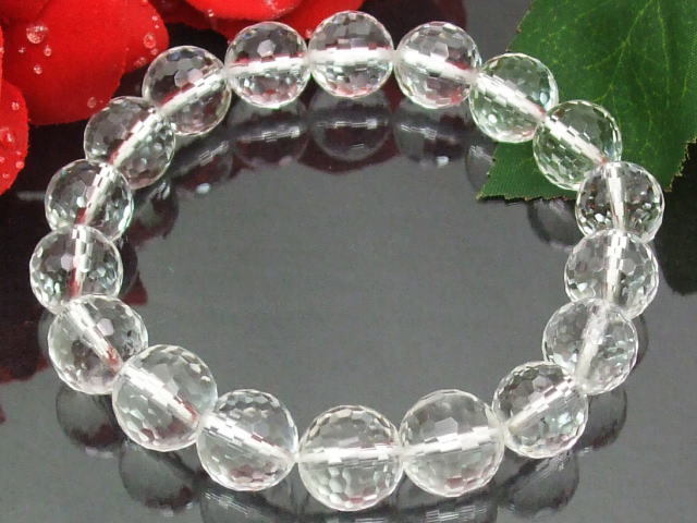 ★☆★ 128面カット水晶 ブレスレット 男性人気貫禄の12ミリ 4月誕生石 おまけ付き 送料無料(a_r)b拍卖