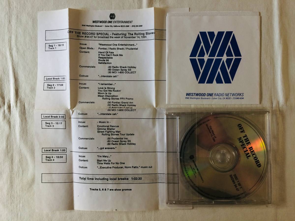 〇ROLLING STONES, ラジオショーディスク, OFF THE RECORD SPECIAL,1994 NOV 14, 1CD拍卖