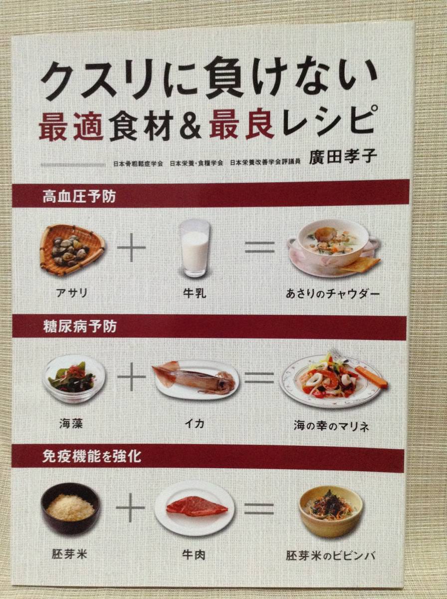 【本】クスリに負けない最適食材&最良レシピ 廣田孝子 ワニブックス 高血圧防止,糖尿病防止,免疫機能を強化拍卖