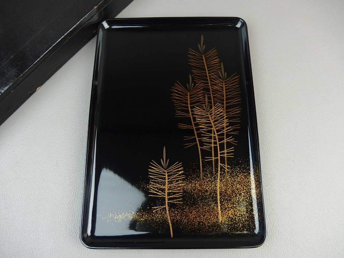 【骨董・茶道具】★金銀蒔絵 梨地★★松絵盆 香盆 dn074vb.8 四方盆拍卖