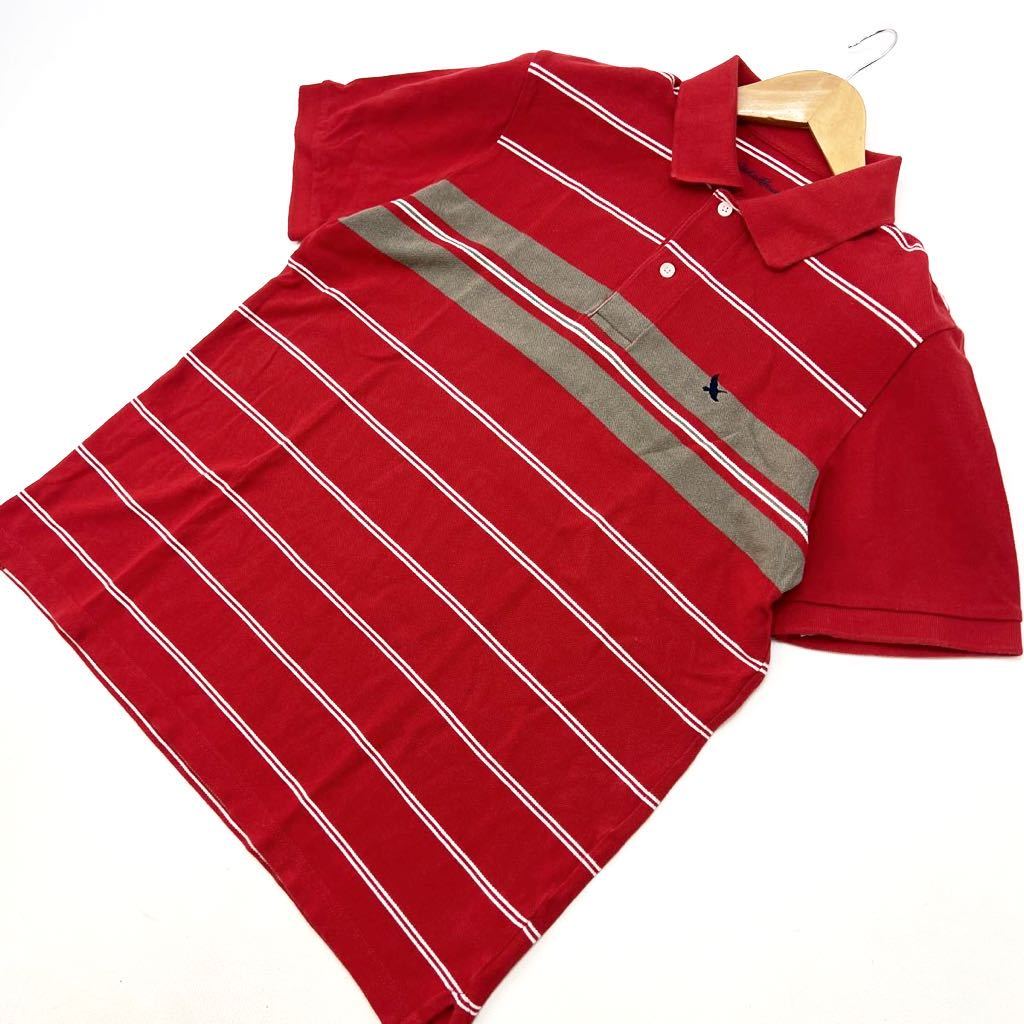 エディーバウアー ☆ Eddie Bauer レッド ポロシャツ ボーダー M お洒落なパターン◎ カラーリングが最高♪ 夏らしい アメカジ 大人■S103拍卖