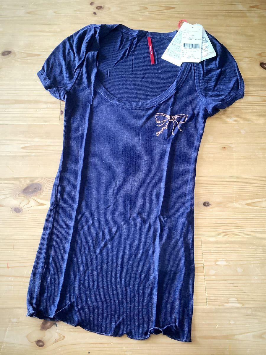 定価12000円【REPLAY】リプレイ リブ Tシャツ カットソー 薄手 ネイビー Sサイズ拍卖