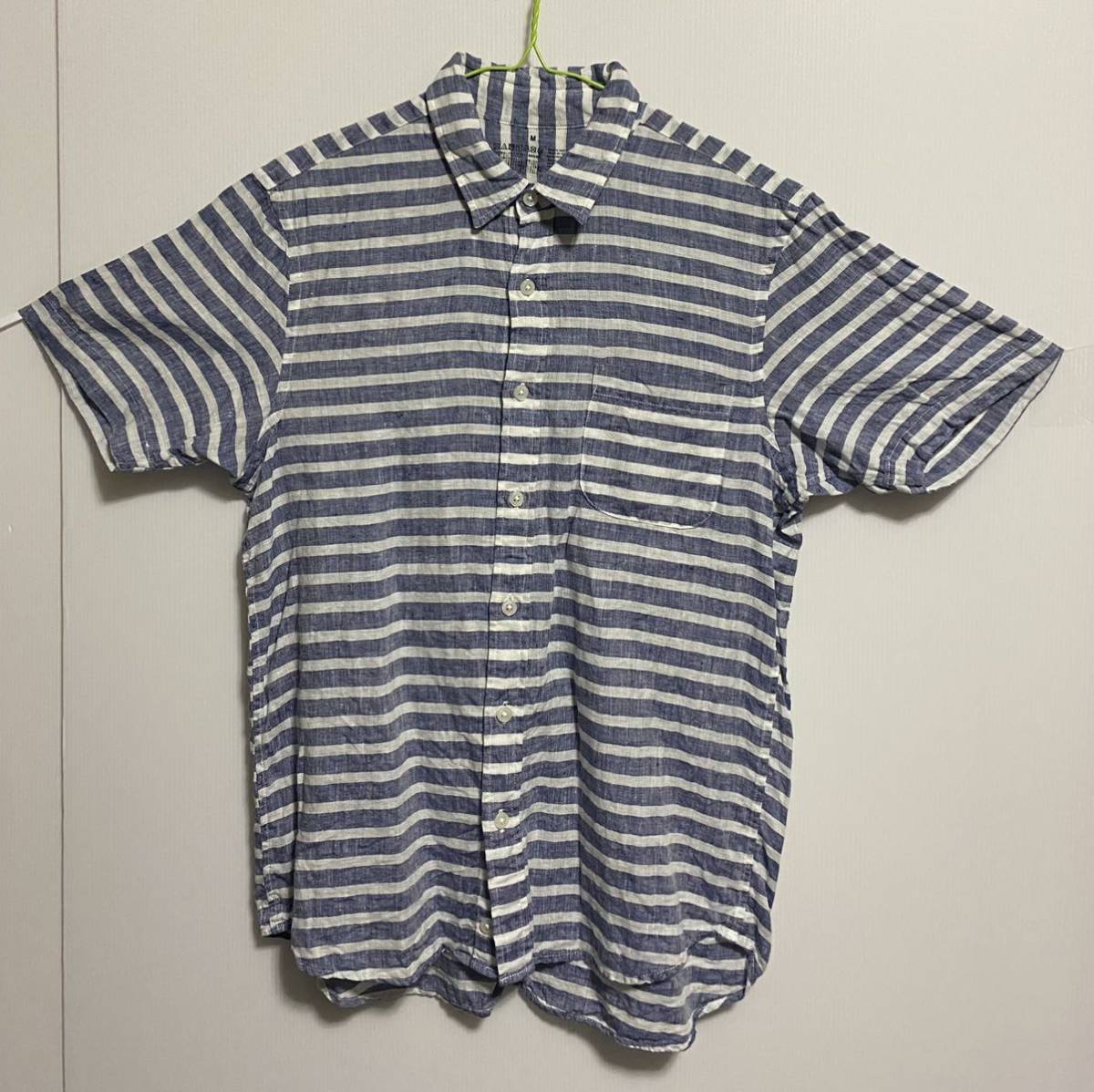 送料185円 状態良好 無印良品 半袖シャツ ボーダー 麻 100% サイズ M拍卖