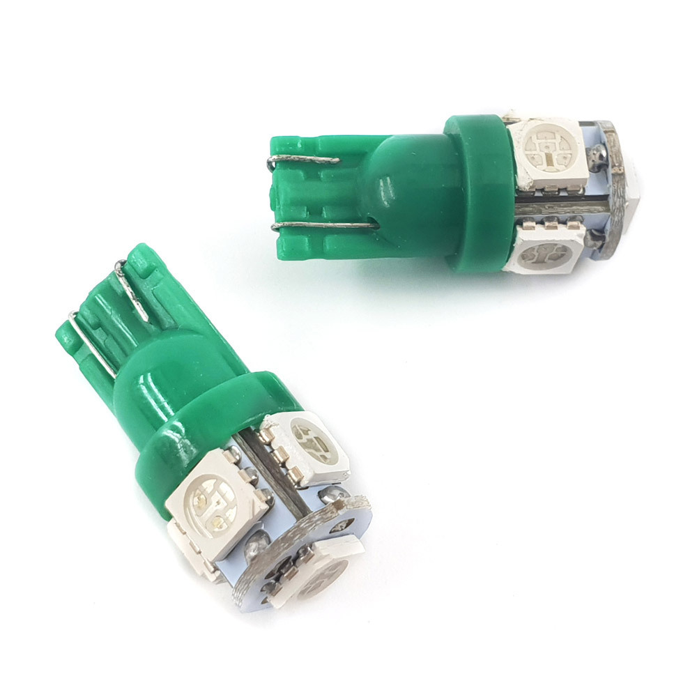 【特】T10 LEDウェッジ球 SMD搭載 5連 最光3つ発光体 グリーン 2個拍卖