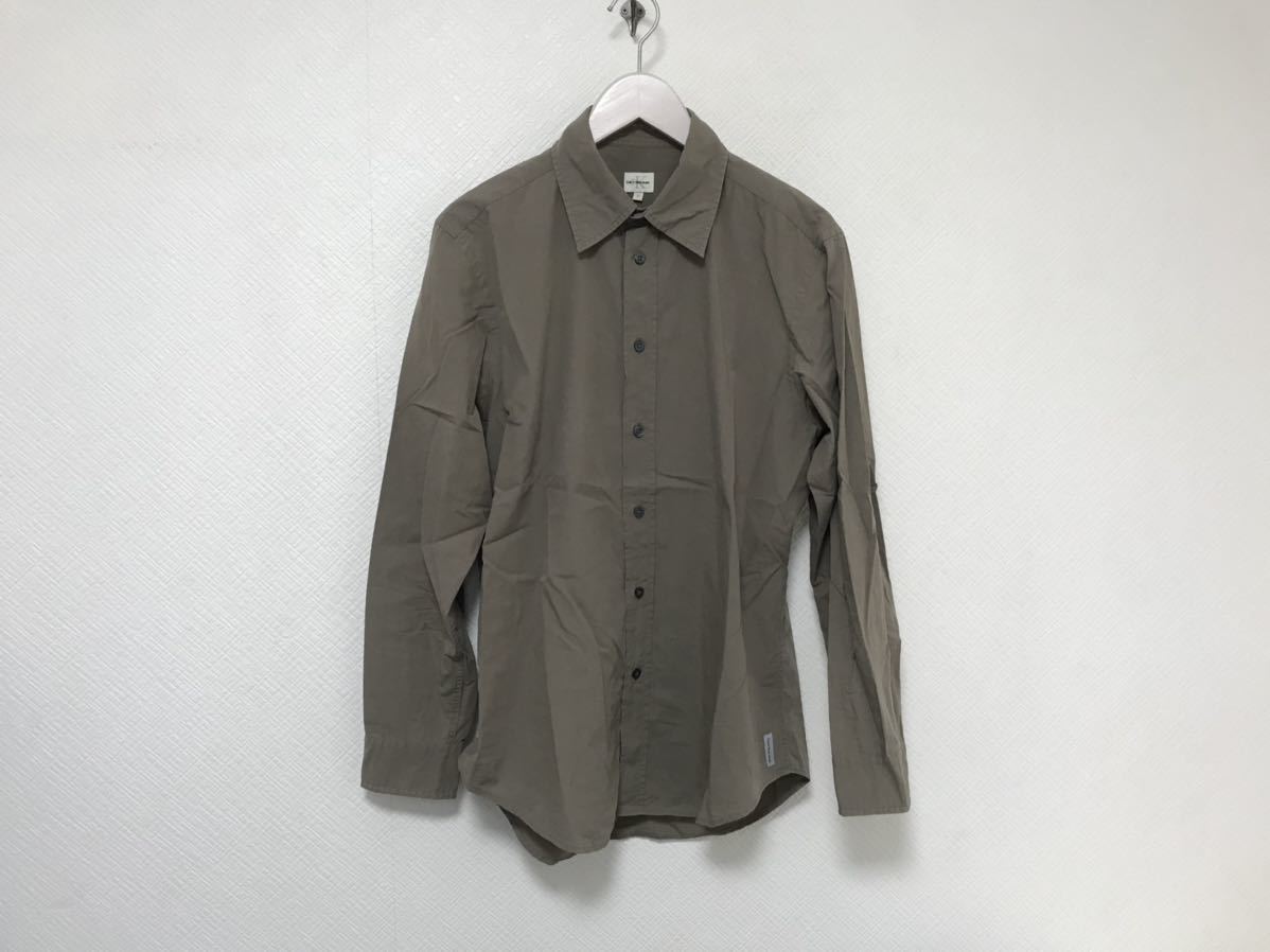 本物カルバンクラインジーンズCalvinKleinコットン長袖シャツビジネススーツアメカジサーフミリタリーメンズ茶ブラウンM拍卖