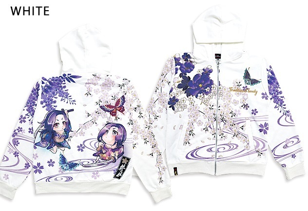 抜刀娘 ばっとうむちゅめパーカー◆抜刀娘 ホワイトMサイズ 221882 和柄 和風 ディフォルメ スエット カラフル拍卖