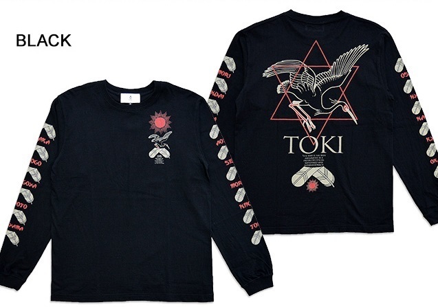 ◆SALE 7590円→5390円◆TOKI長袖Tシャツ◆喜人 ブラックXXLサイズ KJ-02101 和柄 和風 ロングTシャツ ロンT 鴇 トキ 朱鷺 六芒星 メンズ拍卖