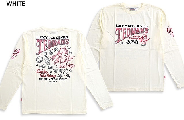 Lucky Charms長袖Tシャツ◆TEDMAN/テッドマン ホワイトSサイズ(サイズ38)TDLS-309 エフ商会 ロングTシャツ ロンT アメカジ拍卖
