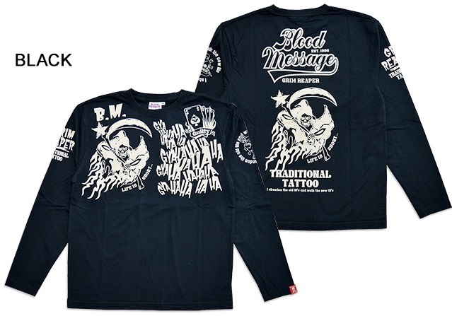 死神の声長袖Tシャツ◆BLOOD MESSAGE/ブラッドメッセージ ブラックLサイズ BLLT-1190 髑髏 ドクロ 骸骨 エフ商会 ロングTシャツ拍卖