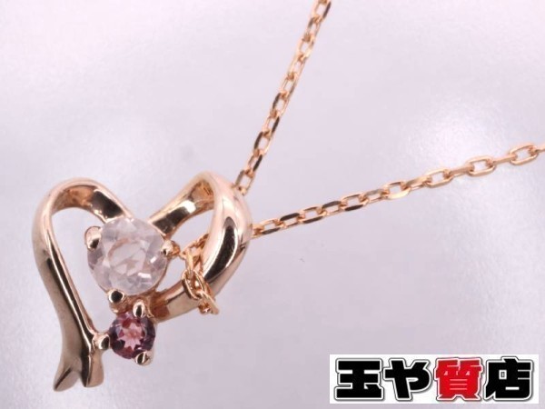 サマンサティアラ 美品 透明石 ピンク石 ハート ペンダント ネックレス K18PG ピンクゴールド拍卖