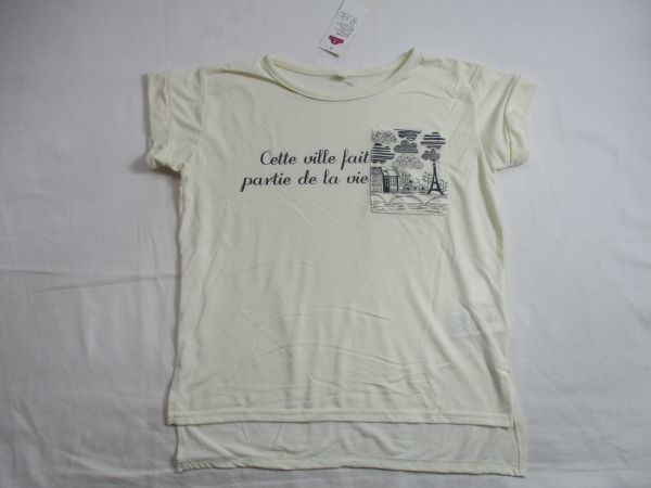 SF567【TOPVALU・イオン】新品 胸ポケット付き プリント 半袖 Tシャツ 女児 黄白 130拍卖