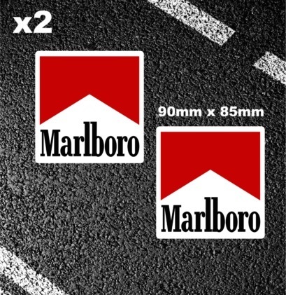 海外 限定品 送料込み Marlboro マルボロ マールボロ 赤マル タバコ 90mm x85mm 2枚セット 車 バイク ステッカー拍卖