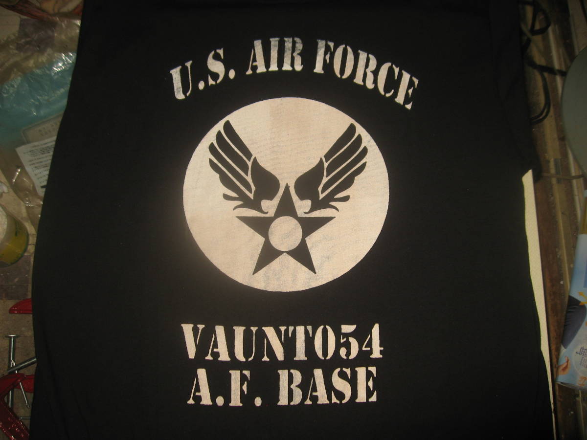 U.S.AIR FORCE 未使用 黒地にオフホワイト コットン100% Lサイズ拍卖