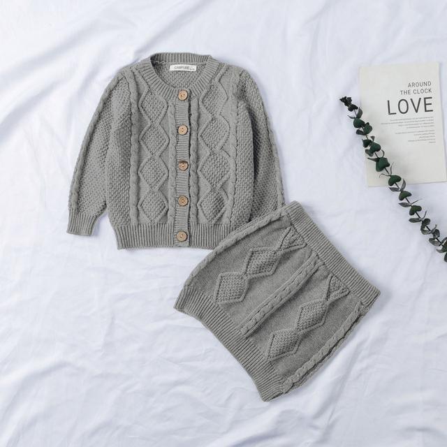 ☆ グレー ☆ 66cm(0-6m向け) ベビー服 セットアップ 通販 ニット ベビー 女の子 スカート カーディガン ニットセットアップ 綿 コットン拍卖