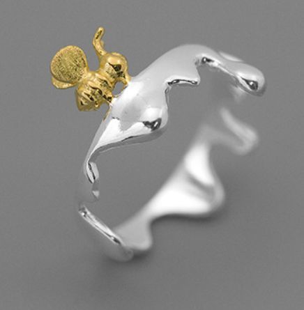 蜂 蜂蜜 リング 12.5号 シルバー 925 ハチ ハチミツ 指輪 シルバーリング 金 はち はちみつ コンビ 12号拍卖