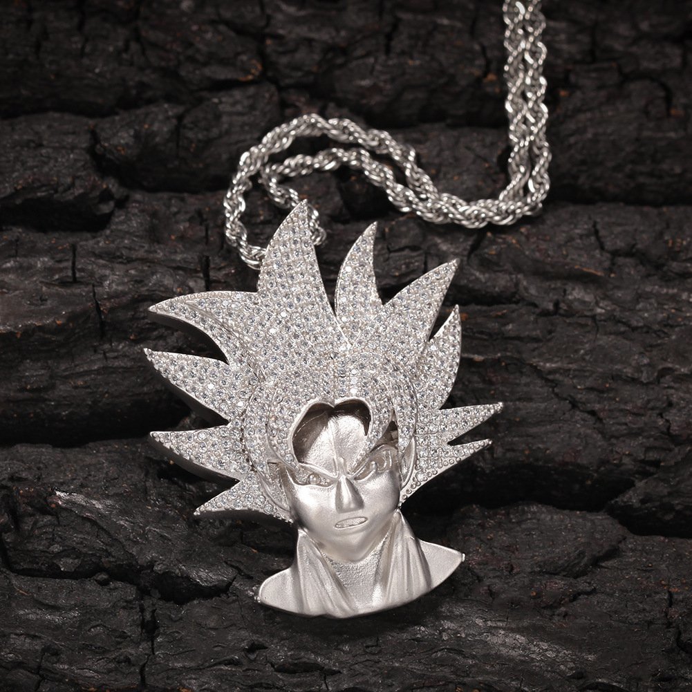 ZJM249 プレゼント ホワイトゴールドマイアミチェーン ネックレス インゴット スーパーサイヤ人 18KGP メンズ レディース 極太喜平拍卖