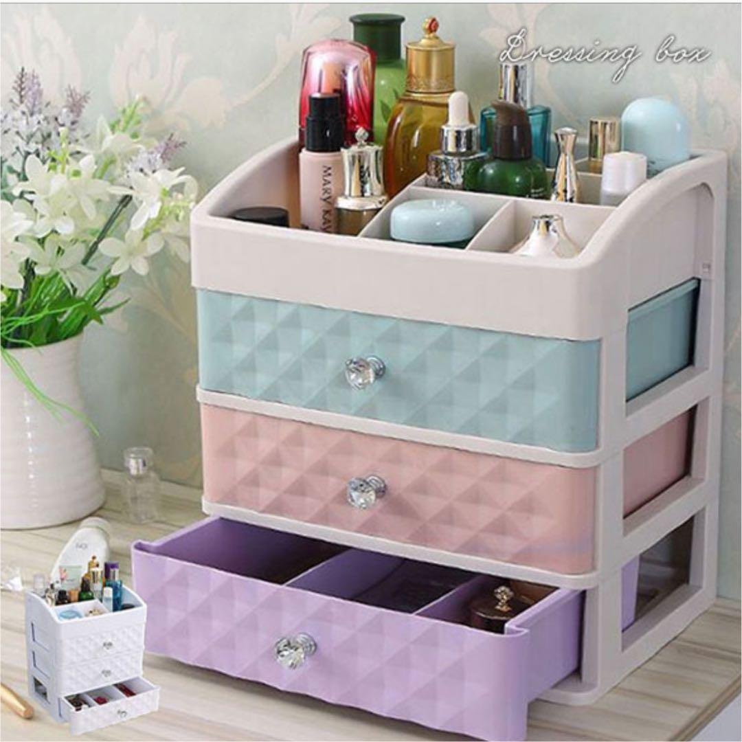 CJM217★コスメボックス メイクボックス リモコンラック スタンド化粧品入れ 多機能小物収納ボックス3段引き出し付き拍卖