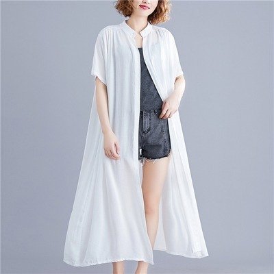 TZX888★女性用 無地シャツ ドレス ビーチシャツ シングル ブレスト ルーズ ウインド ブレーカー 4 拍卖