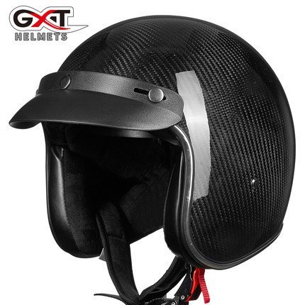 TZX519★新品バイクヘルメット 炭素繊維 ジェットヘルメット バイザー付き ハーレージェットヘルメットM-XXLサイズ選択可能黒拍卖