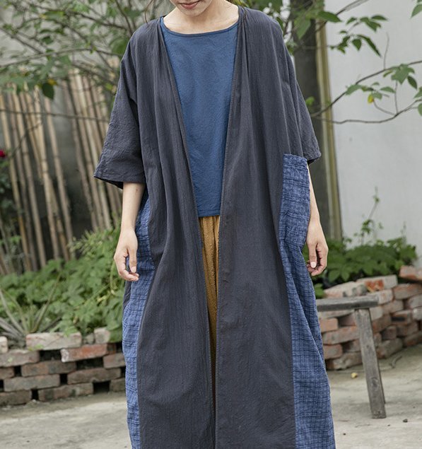 LHH19★ビンテージ カーディガン春夏コート 薄手 ロング ゆったり 大きいサイズ リネン レディース用コットン パッチワーク拍卖