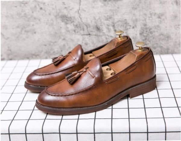 HSM180★紳士靴メンズ ビジネスシューズ メンズ ローファー スリッポンレザーシューズイギリス風 フォーマル 24.5cm~27cm 選択 ブラウン拍卖