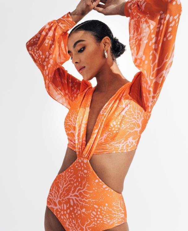 LHK444★おしゃれ 長袖 水着 胸パッド 付き ワイヤー なし レディース ワンピース 欧米風 ビギニ 体型カーバー 水泳拍卖