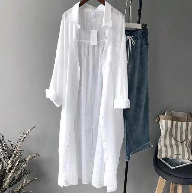 LHK798★長袖 ホワイト シャツ ブラウス レディース カーディガン UVカット 冷房対策 透け感 前開き 体型カバー 薄手拍卖