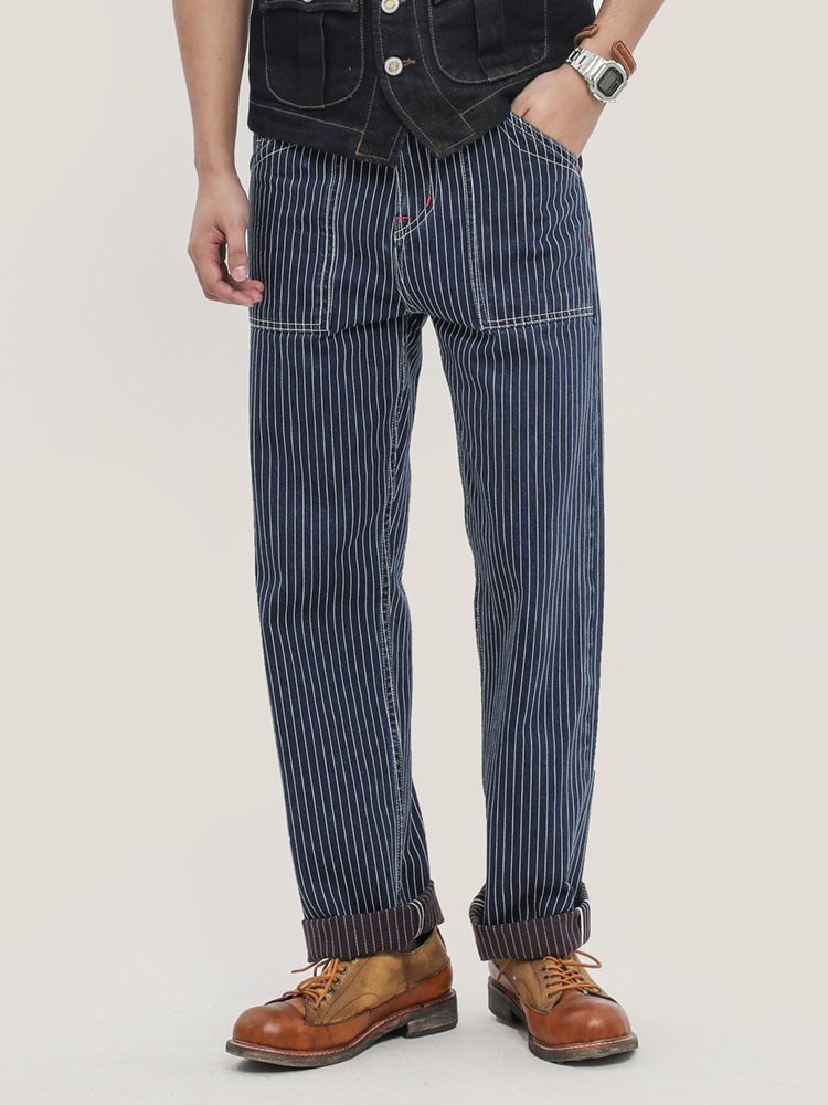 LHH33★アメカジ レトロ 13.5ozジーンズ ストライプ 赤耳 デニム カジュアルパンツ メンズ YKKボタン ウォッシュ加工 W30 拍卖