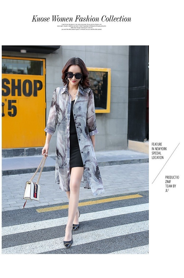 TZX1046★女性用 ロングサマー ブラウス 日焼け止め 花柄 シフォンカーディガン 半袖 ルーズフィット フラワープリント 2拍卖