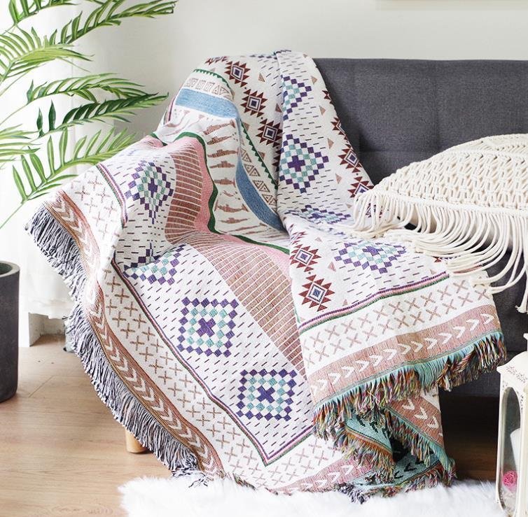 LHK309★ソファカバー マルチカバーフリンジ付き 毛布 テーブルカバー多機能 両面用 洗える 北欧風 90*180㎝拍卖