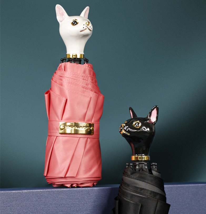 LHH208★【晴雨兼用】動物頭の傘 可愛い猫 紳士傘 防水布 女性用 耐風 軽量 折りたたみ傘 アルミニウム合金製 梅雨対策 重量:0.56kg拍卖