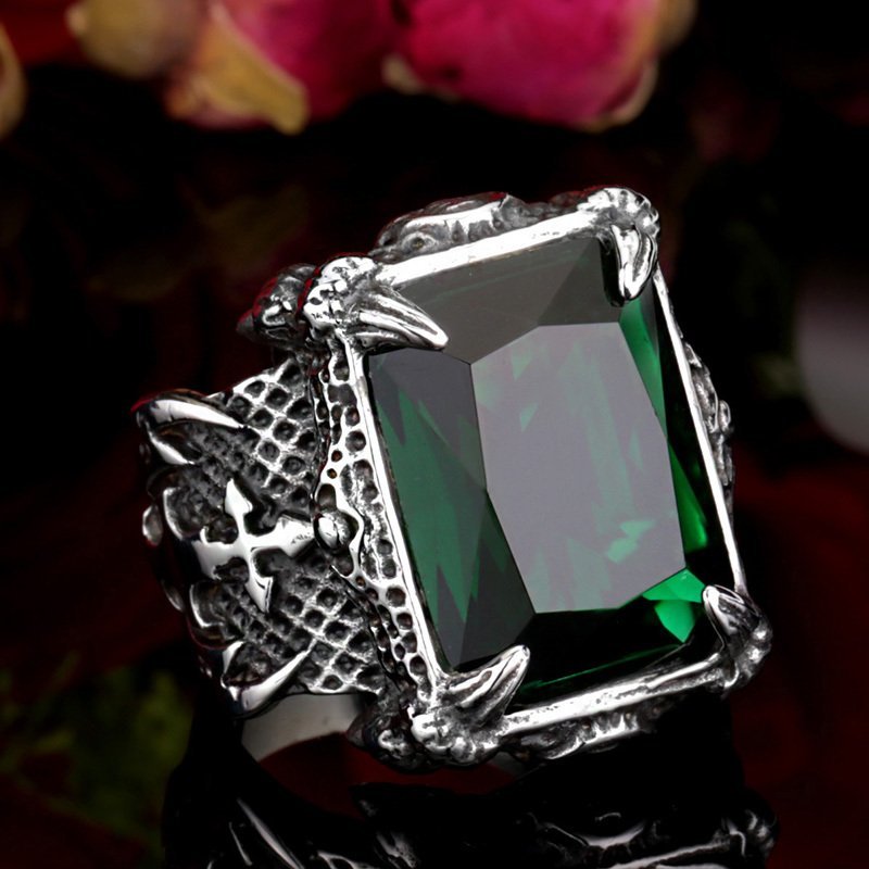 ZJM396 ステンレス メンズ 記念日 新品アクセサリー 緑ルビー 彫刻 リング プレゼント 贈り物 (14号~24号) 高級感拍卖