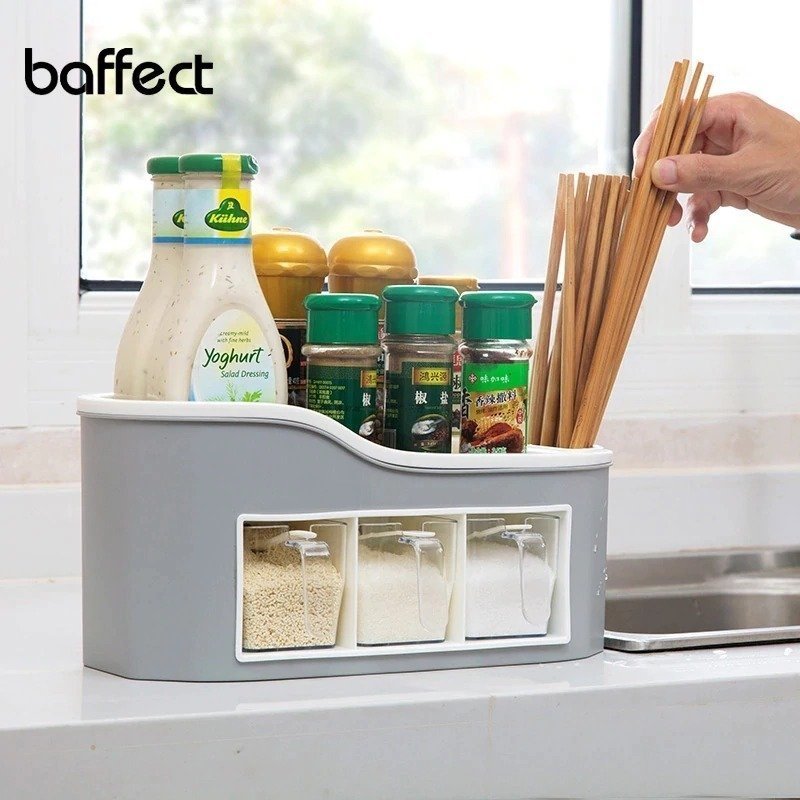 lyw138★ な調味料ラックセット♪キッチン 家庭用 調味料 ストック 収納 ケース ボックス 引き出し 箸入れ 砂糖 塩 グレー拍卖