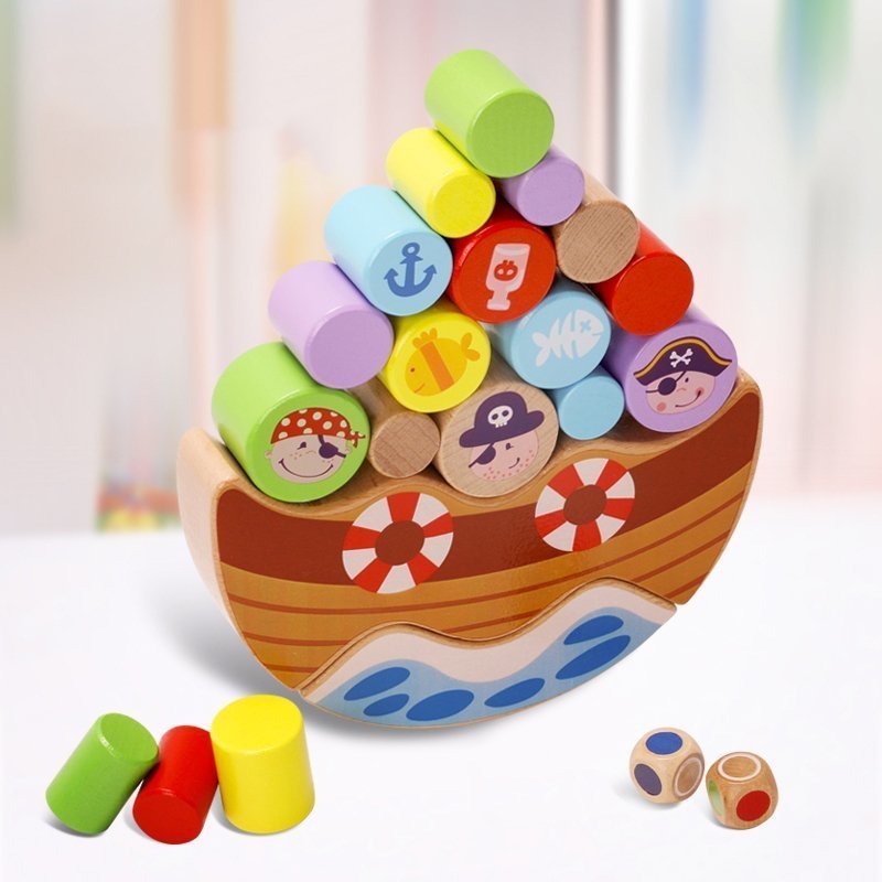 CJM446★バランスゲーム 船 子供 木製パズル ブロック 集中力 創造力 立体パズル 教育 カラフル 積み重ね 手や指先トレーニング 拍卖