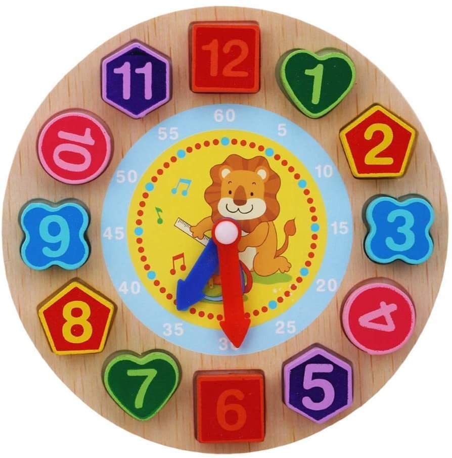 CJM374★木製玩具 紐通し 時計 積み木 はめ込み 数字認識 動物 キャラクター 早期教育 モンテッソーリ 時間勉強 カラフル ライオン拍卖