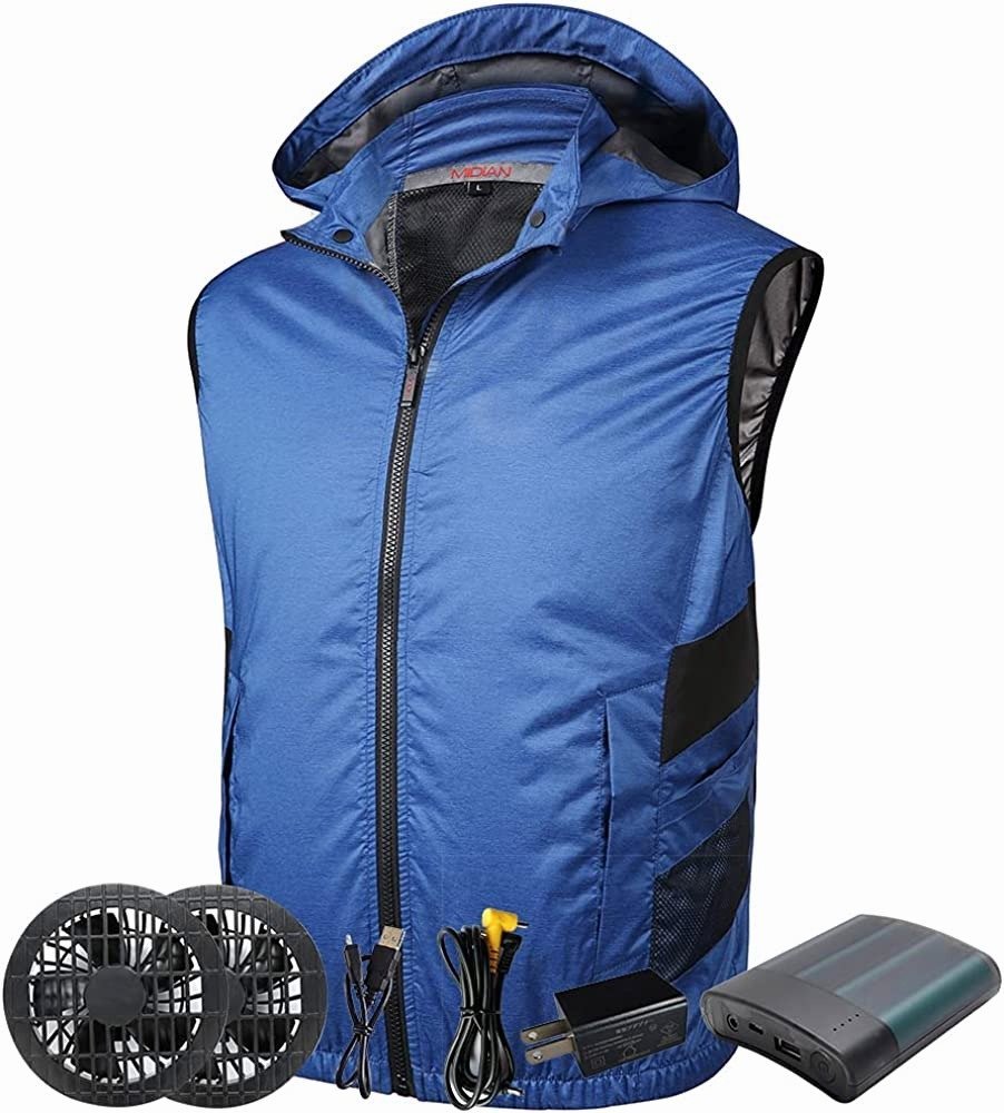LYQ59★扇風ベスト 扇風機服 作業服 ファン付きベスト ファン付きベスト服 バッテリー セット 高空作業/アウトドア着/建築労働者★ネイビー拍卖