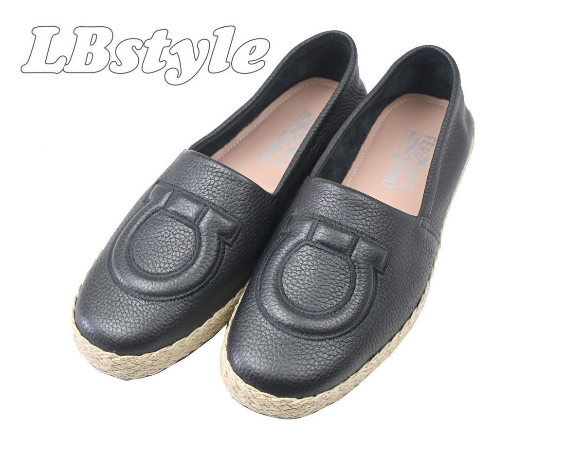 A0248 未使用 Ferragamo サルヴァトーレフェラガモ シューズ 本革 エスパドリーユ靴 スリッポンシューズ 25.5cmイタリア製 正規品本物拍卖