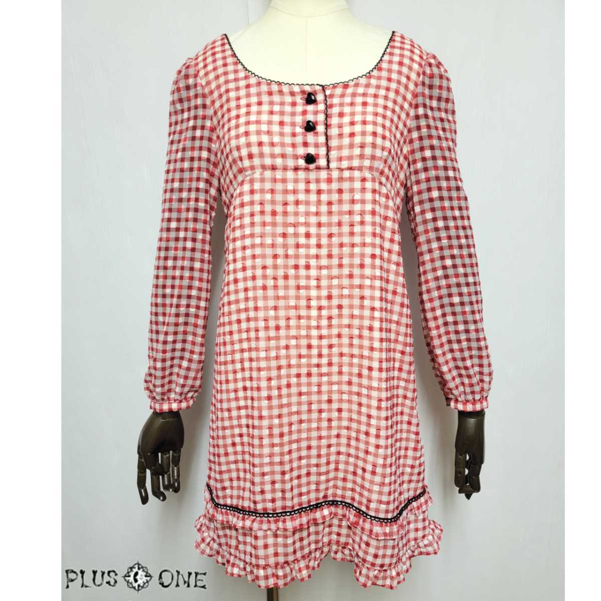【MILK】ギンガムチェック 長袖 ワンピース 赤 / ミルク シフォン拍卖