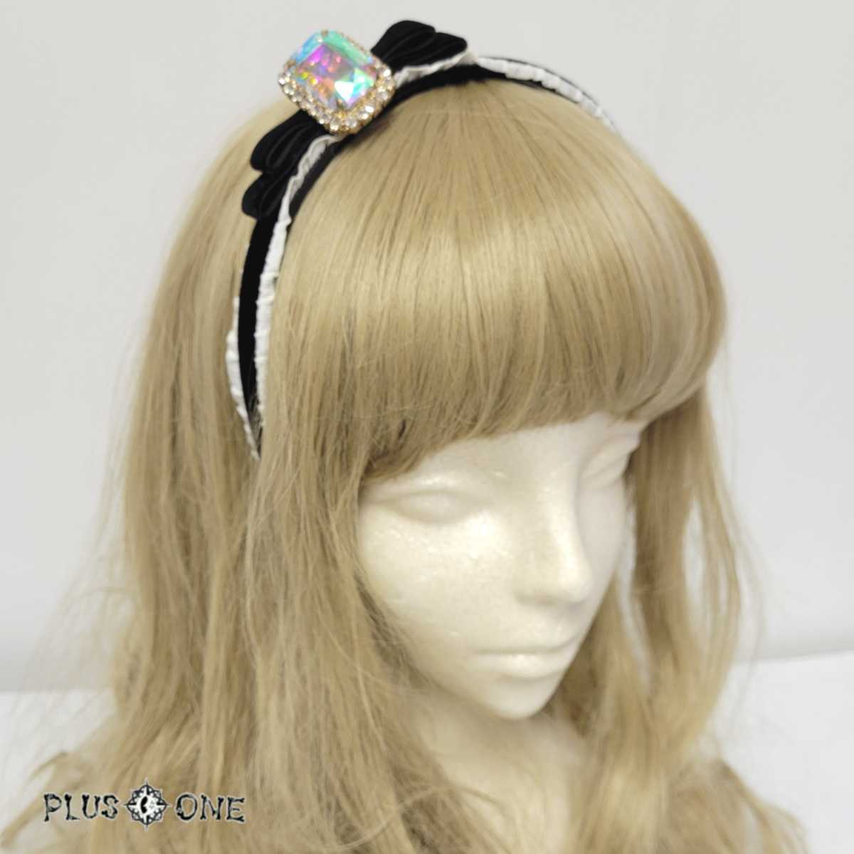 【RoseMarie seoir】ビジューリボンカチューシャ ブラック×オーロラビジュー /ローズマリーソワール拍卖