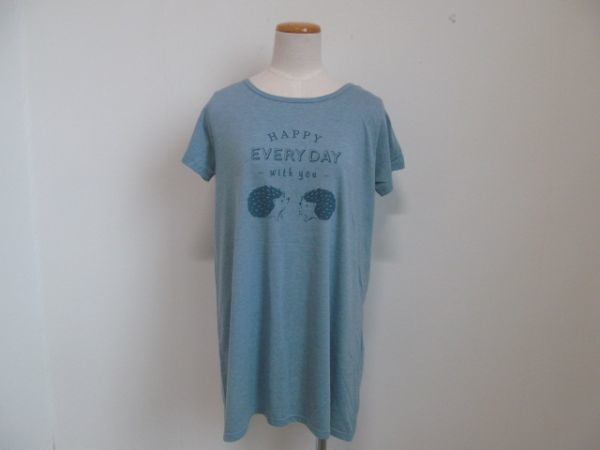 (49819)レディース 半袖 Tシャツ カットソー チュニック はりねずみブルー M-L USED拍卖