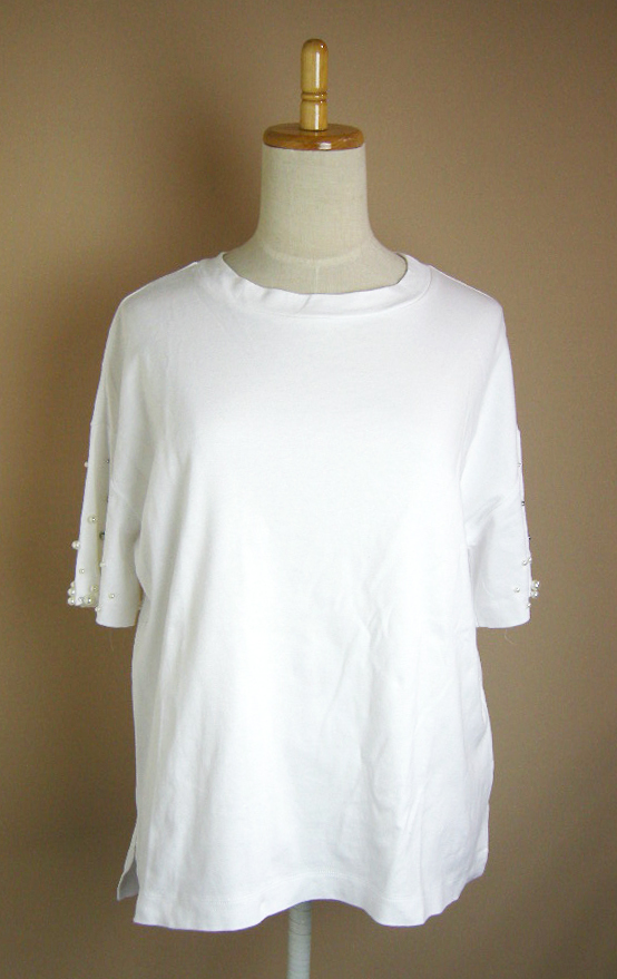 ■GRACE class【グレース クラス】白 パール装飾 オーバーサイズ Tシャツ 36■拍卖