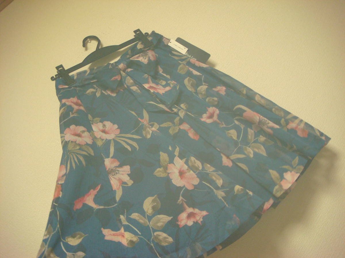 カールパークレーン ユリ柄 おリボン付き タック入り スカート ネイビーブルー タグ付き未使用 新品 11 L拍卖