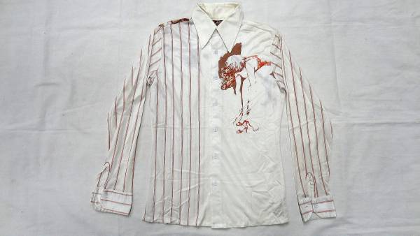 ビンテージ 希少 AUGIE オージー 70S ポリエステル シャツ レア カラー 白 ホワイト ポリシャツ 両面 アート プリント NIKNIK 世代 女 片側拍卖